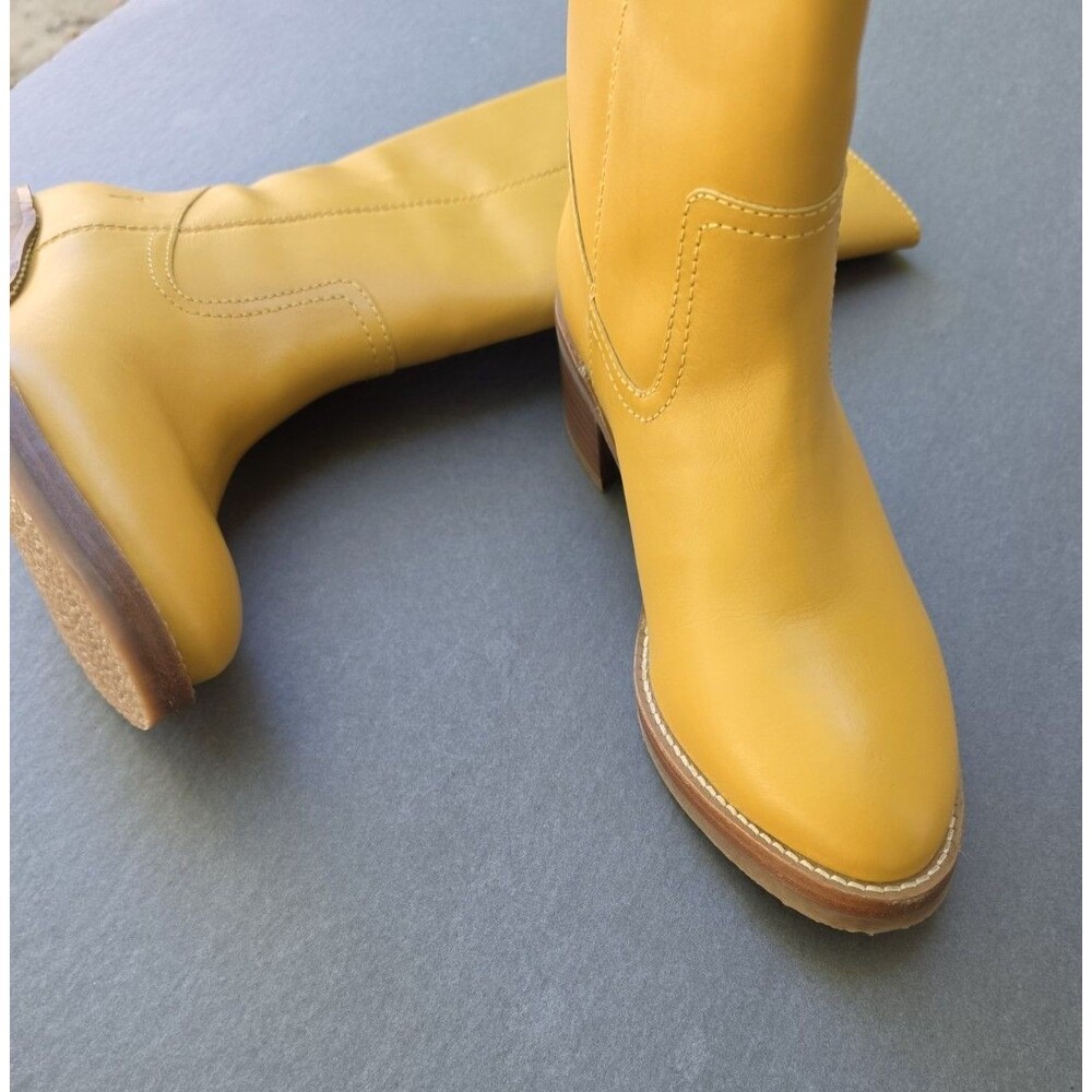 NIB Frye Camryn Womens 9 Tall Pull On Boots Leather Banana Yellow  Campus - Picture 11 of 16